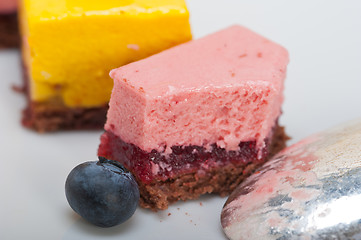 Image showing strawberry and mango mousse dessert cake