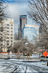 Image showing snow and ice covered city and streets of charlotte nc usa