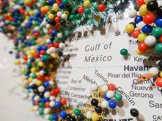 Image showing many pins on a maps surrounding gulf of mexico