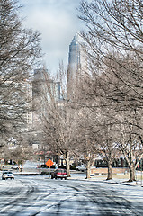 Image showing snow and ice covered city and streets of charlotte nc usa