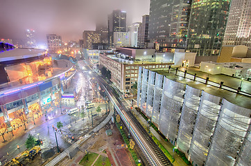 Image showing charlotte city skyline night scene in fog