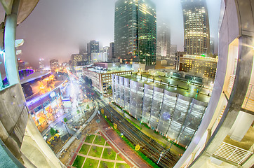 Image showing charlotte city skyline night scene in fog