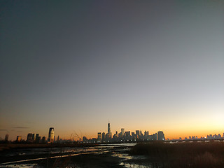 Image showing Manhattan panorama at sunrise, as viewed from Jersey City across