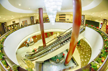 Image showing modern interior of a luxury hotel with escalators