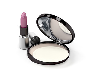 Image showing Compact powder and lipstick