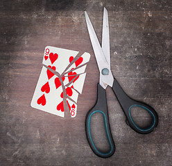 Image showing Concept of addiction, card with scissors