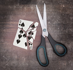 Image showing Concept of addiction, card with scissors