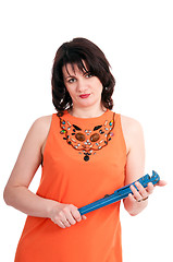 Image showing woman with blue wrench