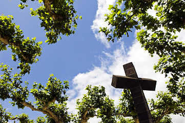 Image showing Cross above the trees