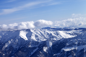 Image showing Sunlight snowy mountains at nice day