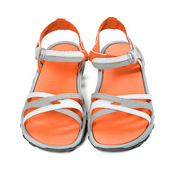 Image showing Pair of summer sandals. Front view. 