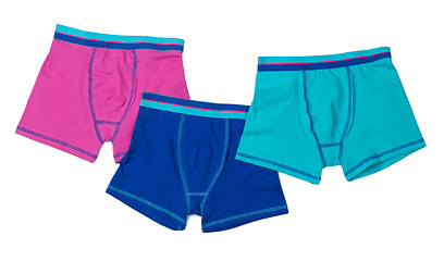 Image showing Three colored men's boxer shorts.