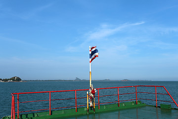 Image showing Thai flag on the ferry in  sea 