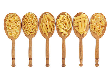 Image showing Pasta in Oak Spoons