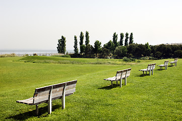 Image showing Row of benches