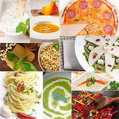 Image showing healthy and tasty Italian food collage