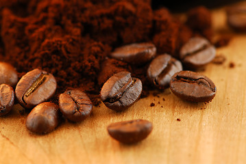 Image showing Coffee beans and ground coffee