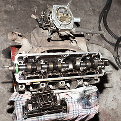 Image showing Car engine parts in the repair shop