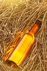 Image showing Beer bottle in the stack of hay