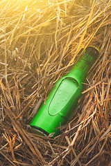 Image showing Beer bottle in the stack of hay