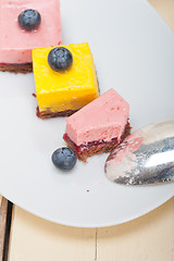 Image showing strawberry and mango mousse dessert cake