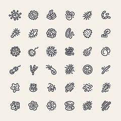 Image showing Set of 36 Icons with Bacteria and Germs