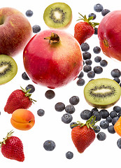 Image showing Variety Of Fruit Spread Out On White Background