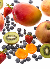 Image showing Vertical Closeup Of Assorted Fruits On White