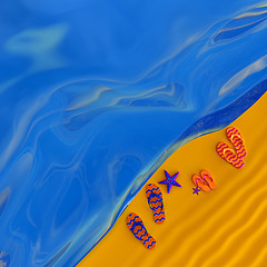Image showing Shoes flip-flops on the beach with starfish