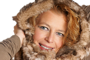 Image showing Blond woman with fur hood