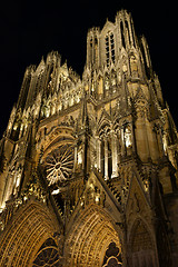 Image showing Notre-Dame de Reims Cathedral by night, France.