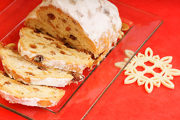 Image showing Sliced Christmas stollen