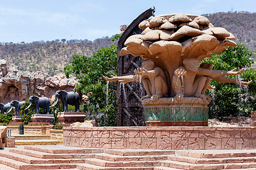 Image showing Gigantic monkey statues on fountain in famous Lost City