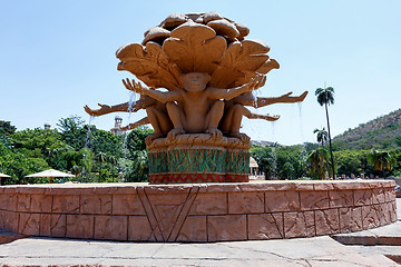 Image showing Gigantic monkey statues on fountain in famous Lost City