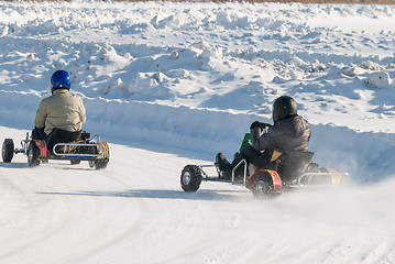 Image showing Man is driving Go-kart with speed on karting track