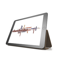 Image showing Shareholder word cloud on tablet