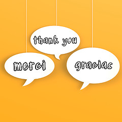 Image showing Thank you in foreign languages in the bubble speech 