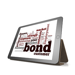 Image showing Bond word cloud cloud on tablet