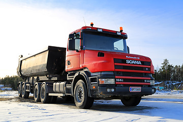 Image showing Red Conventional Cab Scania 164C Truck