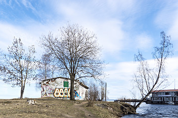 Image showing Abandoned house on blue sky backgropund in spring