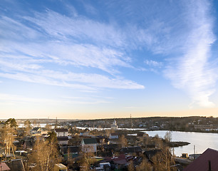 Image showing City bay of lake in spring 