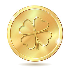 Image showing Golden coin with clover.