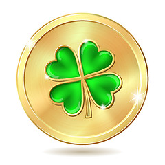 Image showing Golden coin with clover.