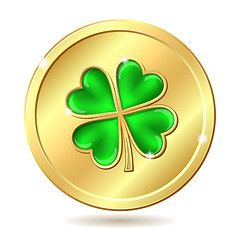 Image showing Golden coin with clover.