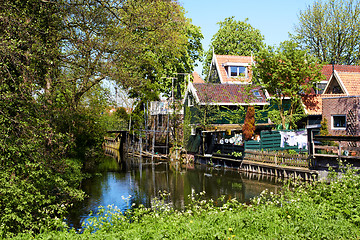 Image showing Picturesque rural landscape with typical Dutch houses.