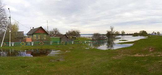 Image showing Spring panorama with the river in flood cloudy day