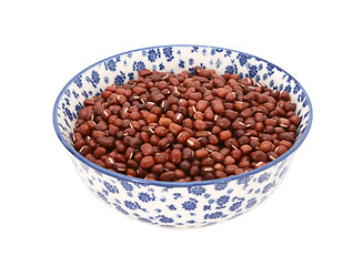 Image showing Adzuki beans in a blue and white china bowl