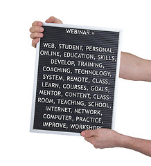 Image showing Webinar concept in plastic letters on very old menu board