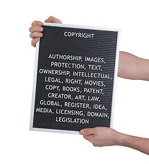 Image showing Copyright concept in plastic letters on very old menu board