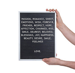 Image showing Love concept in plastic letters on very old menu board